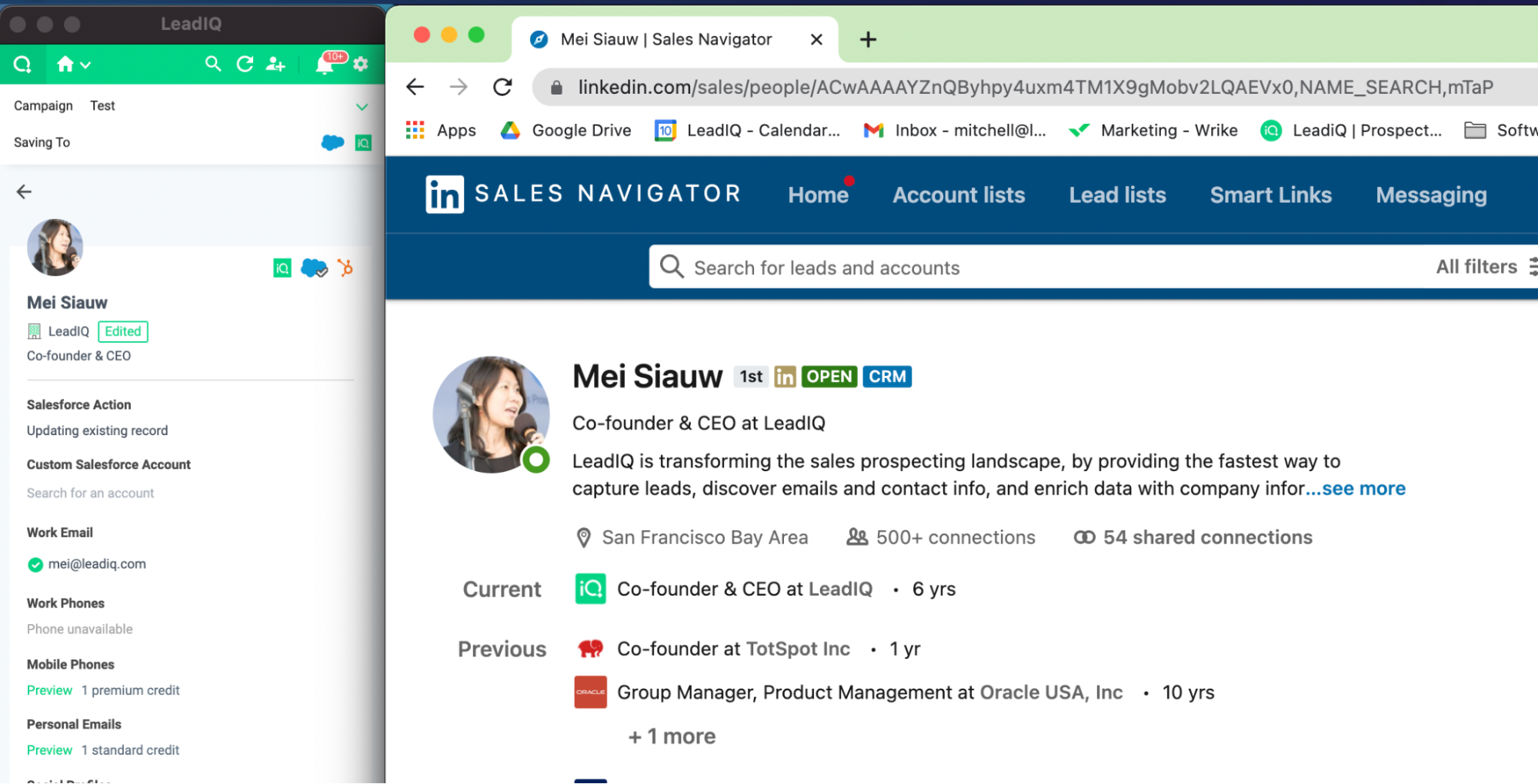 LeadIQ and Sales Navigator Screenshot