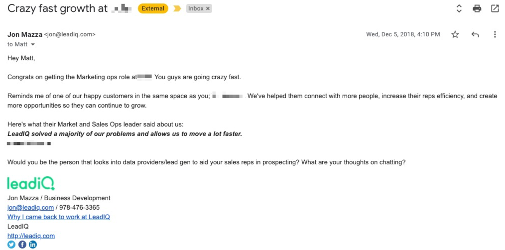Example of Cold Email Personalization 3.0